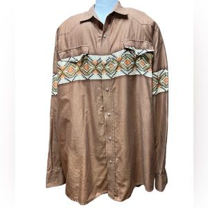 Roper multi Aztec band pattern brown western cowboy shirt pearl snaps size 2XL